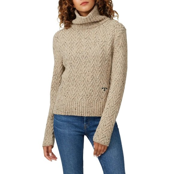 Tory Burch Sweaters - Tory Burch Merino Wool Tan Cable Knit Sweater Long Sleeve Turtle Neck Size M